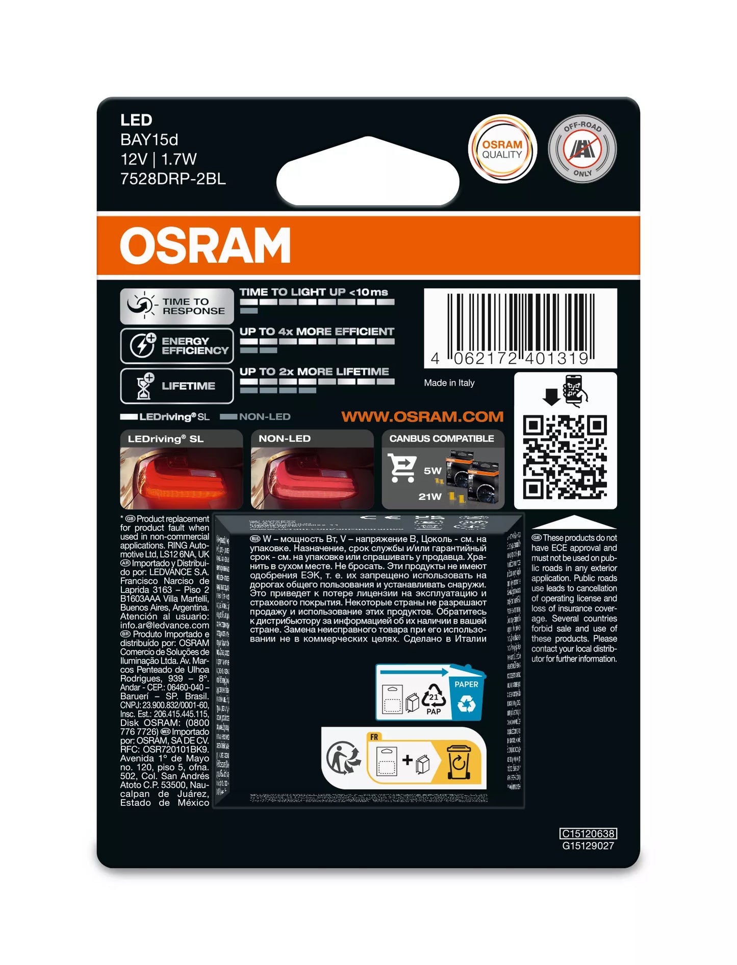 Osram LEDriving SL P21/5W RED